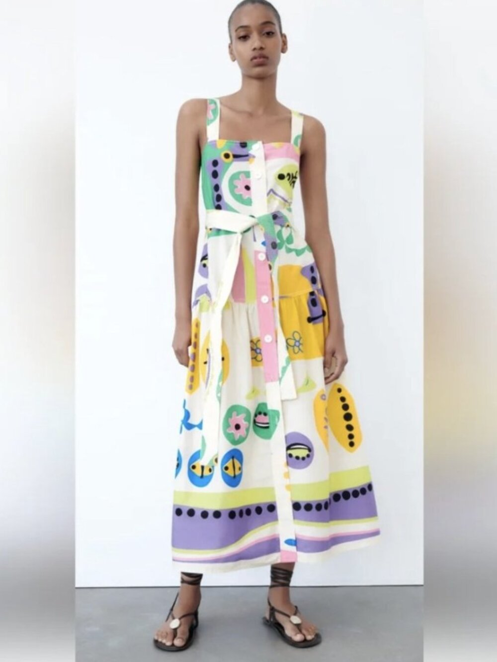 NWT Zara Colourful Abstract Print Maxi Dress S